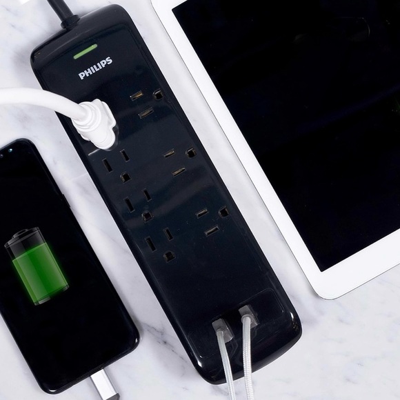 Philips 7-Outlet 2-USB 4ft. Surge Protector - Black - Picture 1 of 11